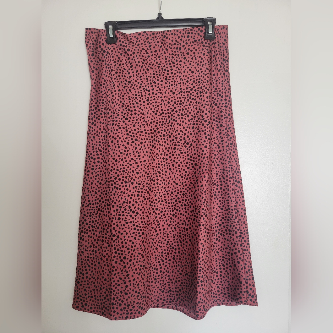 Loft Pink And Black Polka Dot Skirt